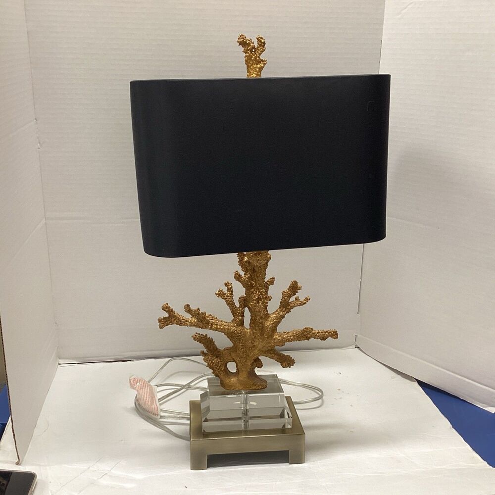 couture coastal gold coral table lamp faux retreat gilt 25”